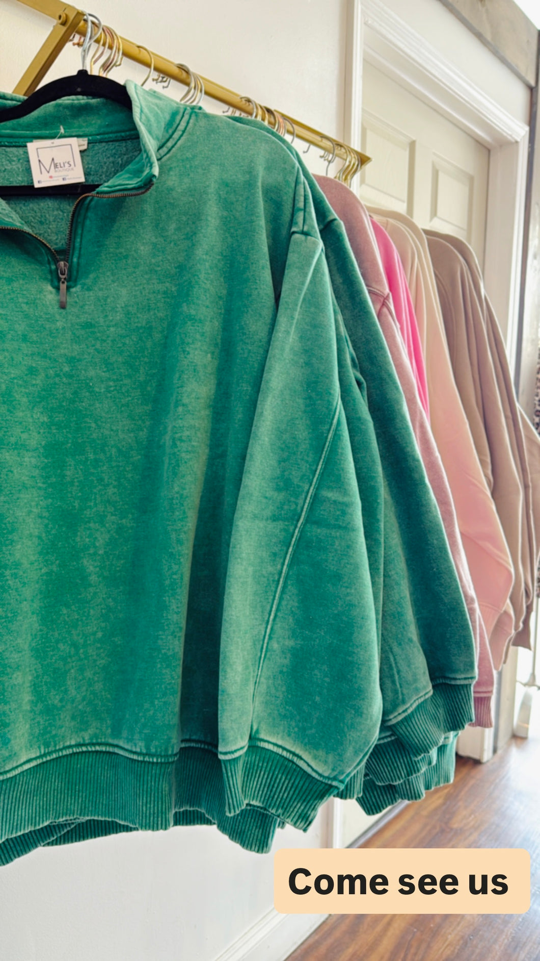Plus GINA- Washed Green Half zip collared sweatshirt