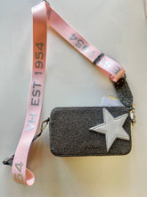 Load image into Gallery viewer, Vintage Havana - Mini Meme pewter glitter crossbody handbag
