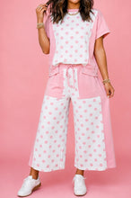 Load image into Gallery viewer, Summer Day- Pink polka dot two piece wide leg cropped pants set
