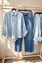 Load image into Gallery viewer, Baby blue polka dot button up top
