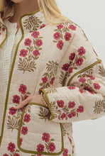 Load image into Gallery viewer, Botanical long sleeve cream quilted jacket
