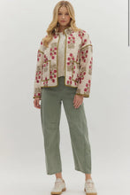 Load image into Gallery viewer, Botanical long sleeve cream quilted jacket
