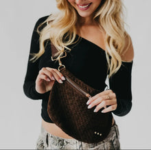 Load image into Gallery viewer, Pretty Simple-Westlyn Suede chocolate Brown Guitar strap Bum Bag - 3 sisters collection
