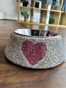 Embellished Pet bowl - pink heart detail ( removable bowl)