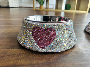 Embellished Pet bowl - pink heart detail ( removable bowl)