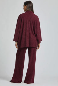Melisa- Wine Elegant ribbed two piece wide leg pants set