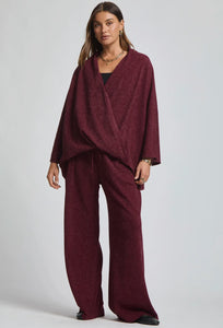 Melisa- Wine Elegant ribbed two piece wide leg pants set