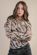 Zebra print see thru fitted lace top