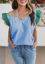 Load image into Gallery viewer, JADE- Two tone flutter sleeve top
