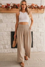 Load image into Gallery viewer, Jaiden smocked waist linen wide leg ankle pants
