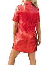 Load image into Gallery viewer, GAME DAY- Metallic Red fringe detailed button up dress I
