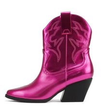 Load image into Gallery viewer, Metallic Magenta Western booties- blazing-s
