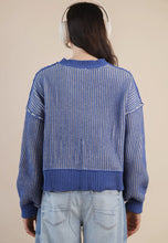 Load image into Gallery viewer, Aspen- Chunky Cropped Blue two tone brig &amp; cream sweater
