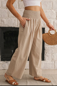 Jaiden smocked waist linen wide leg ankle pants