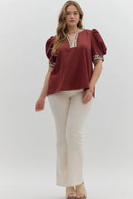 Load image into Gallery viewer, NALA - Burgundy animal print pipping detail top
