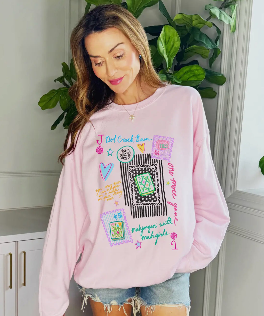Mahjong collages pink sweatshirt