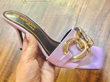 Load image into Gallery viewer, Lilac gold buckle square toe heel sandals
