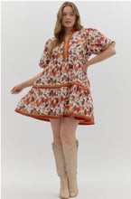 Load image into Gallery viewer, Plus Paris- Pumpkin Floral print contrast multicolor band dress
