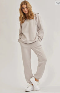 PLUS RILEY- Taupe/ gray Two piece set quarter zip pullover and jogger modal travel set