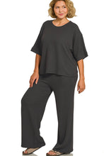 Load image into Gallery viewer, Curvy size- Black ribbed wide leg two piece set
