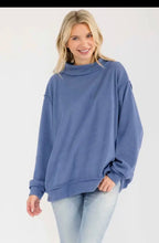 Load image into Gallery viewer, Navy lightweight mock neck sweatshirt
