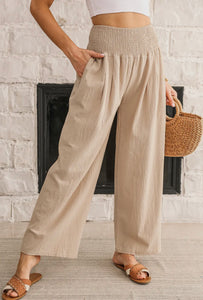 Jaiden smocked waist linen wide leg ankle pants