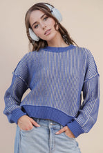 Load image into Gallery viewer, Aspen- Chunky Cropped Blue two tone brig &amp; cream sweater
