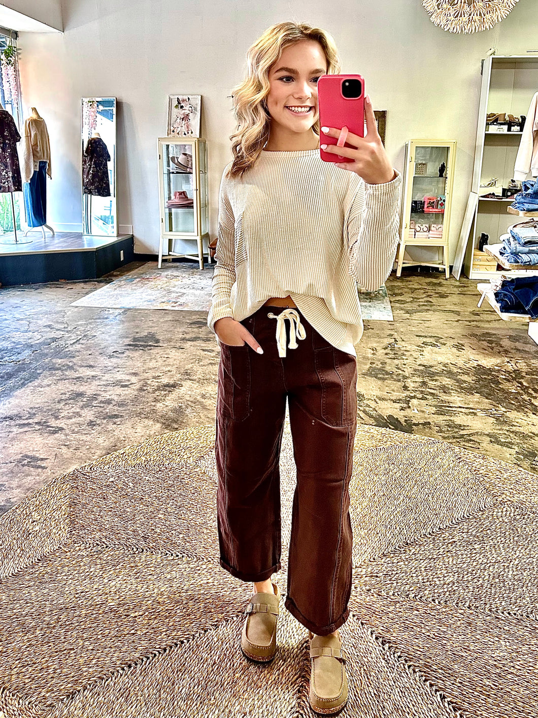Plus Chocolate Brown wide leg Cropped Barrel jeans
