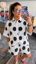 Load image into Gallery viewer, Plus Polka Dot Button-down Black/White Blouse Matching Shorts Set
