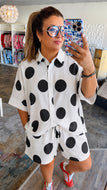 Plus Polka Dot Button-down Black/White Blouse Matching Shorts Set
