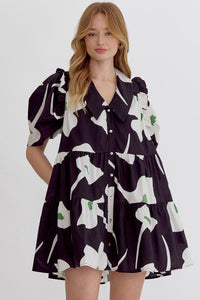 Midnight garden- floral collared tiered dress