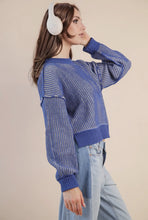 Load image into Gallery viewer, Aspen- Chunky Cropped Blue two tone brig &amp; cream sweater
