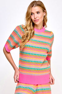 DAISY- Multicolor short sleeve sweater top