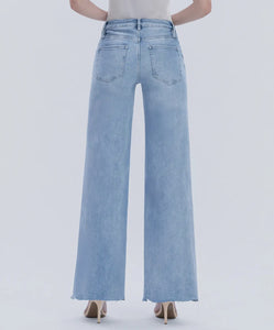 LOVERVET -High rise uneven raw hem wide leg jeans LV1961