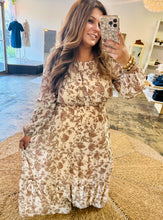Load image into Gallery viewer, Plus Natalie- Long Sleeve Cream woven Floral Print Maxi dress
