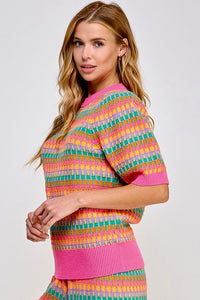 DAISY- Multicolor short sleeve sweater top