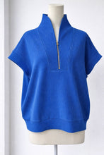 Load image into Gallery viewer, Ribbed blue half zip high neck top
