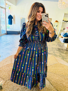 Lala- Midi length Midnight printed Umgee exclusive dress