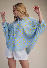 Load image into Gallery viewer, Baby blue polka dot button up top
