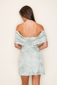 Savannah- Front Bow Off-shoulder jacquard sage dress