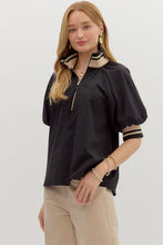 Load image into Gallery viewer, Dina- Black solid zip closure collared top

