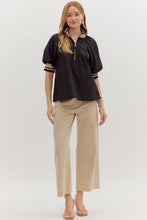 Load image into Gallery viewer, Dina- Black solid zip closure collared top
