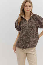 Load image into Gallery viewer, Plus NALA- Leopard puff sleeve contrast collared top
