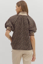 Load image into Gallery viewer, Plus NALA- Leopard puff sleeve contrast collared top
