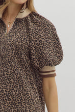 Load image into Gallery viewer, Plus NALA- Leopard puff sleeve contrast collared top

