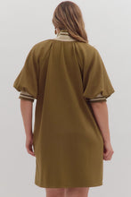 Load image into Gallery viewer, Plus Bethenny- Thick High Collared loose fit Olive dress with pockets
