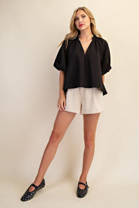 Zee- Black Textured Puff sleeve top