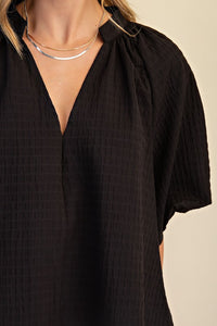 Zee- Black Textured Puff sleeve top