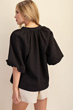Load image into Gallery viewer, Zee- Black Textured Puff sleeve top
