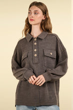 Load image into Gallery viewer, FREE GIRL- Charcoal oversized half butron front sweater
